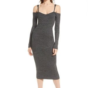 Cold Shoulder Silver Metallic Knit Dress, NWT